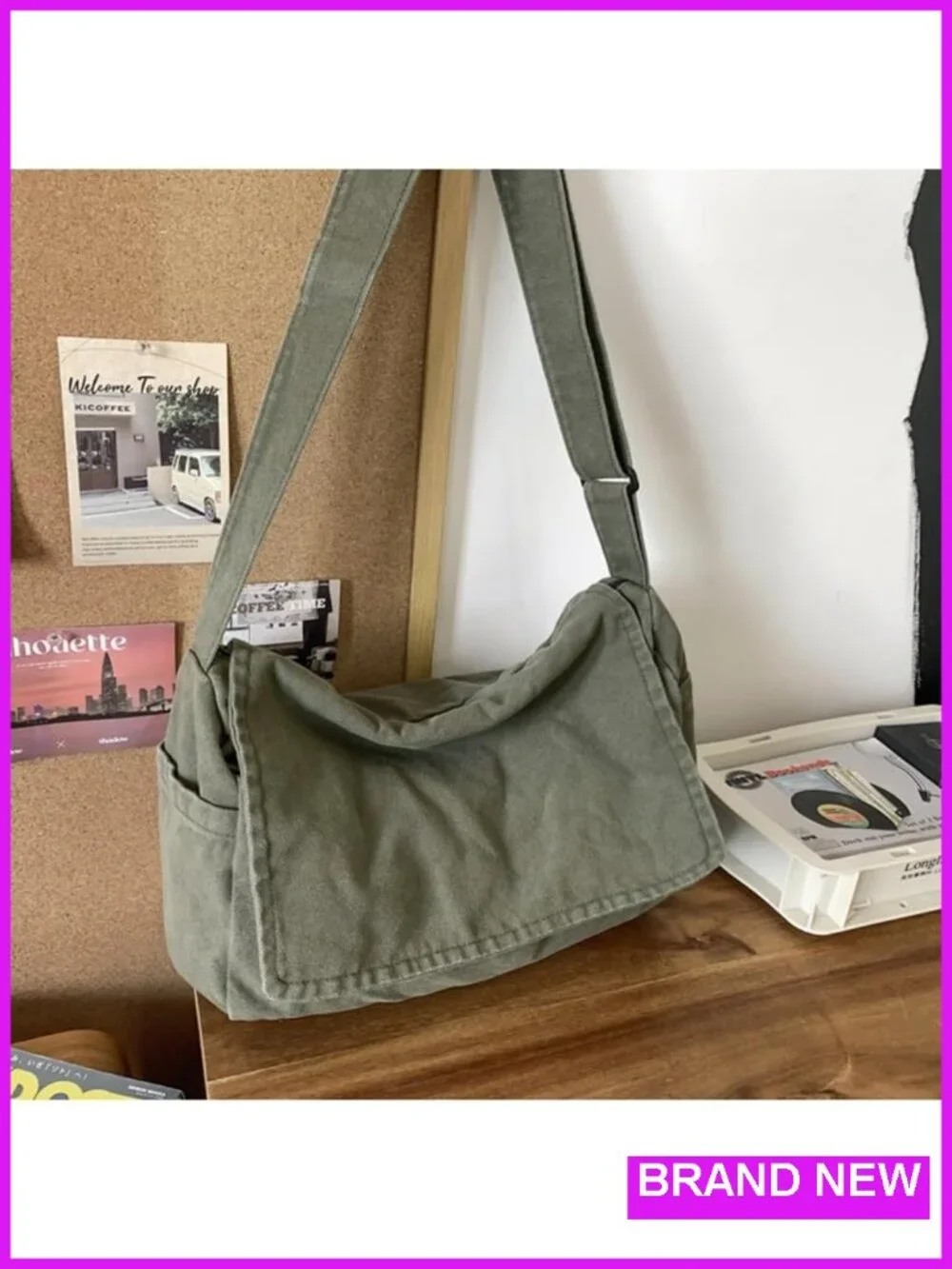 Canvas Messenger Bag Large Crossbody Shoulder Bag with Multiple Pockets for
